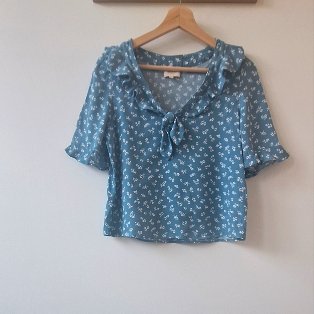 Blue Floral Pomme Blouse Women's Top